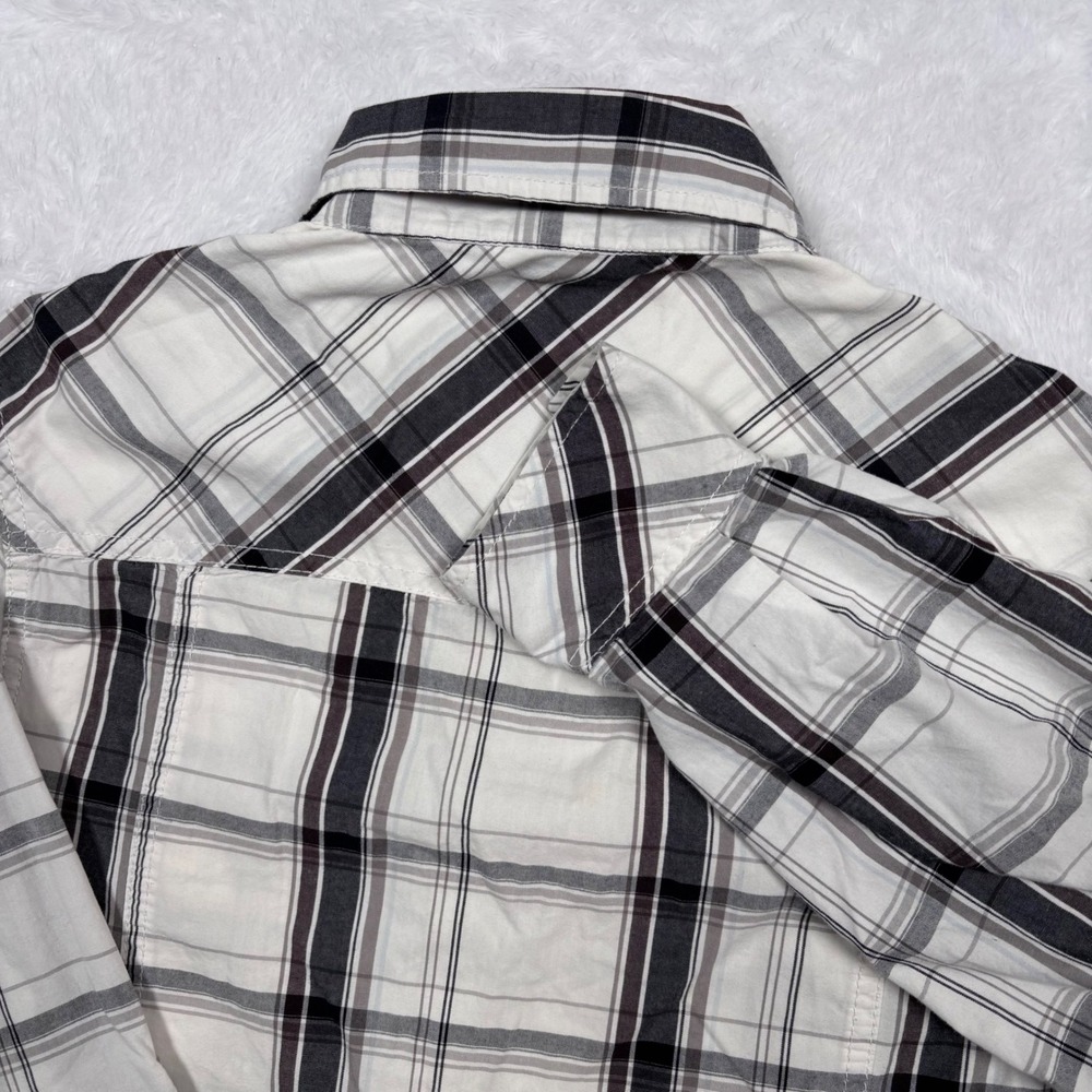 Western Button Shirt Men S White Black Plaid Pearl Snap Rodeo Cowboy Military - Picture 12 of 14